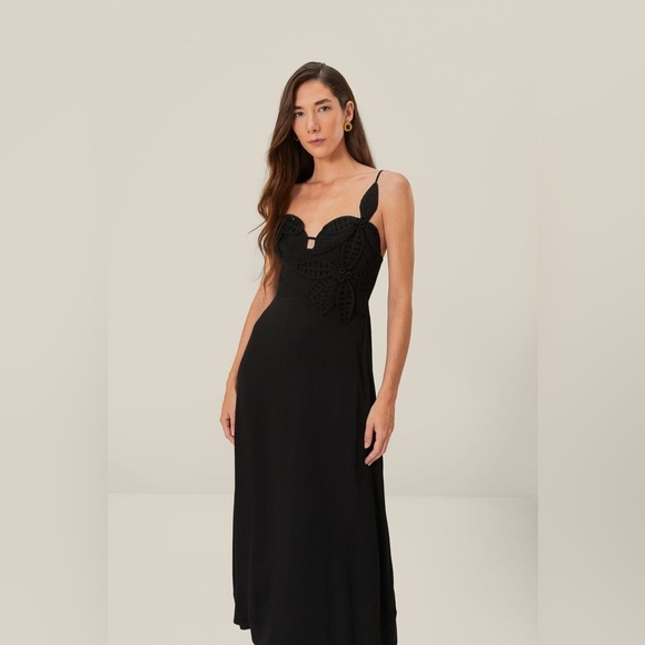 FARM Rio Black Flowered Bust Midi Dress size small - Picture 1 of 14